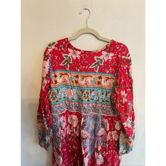 R. Vivimos 2XL Boho Midi Dress Red Long Sleeve Tassel Keyhole NWT - Picture 6 of 7